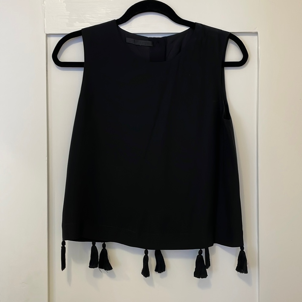 Jenni Kanye Black silk tassel tank